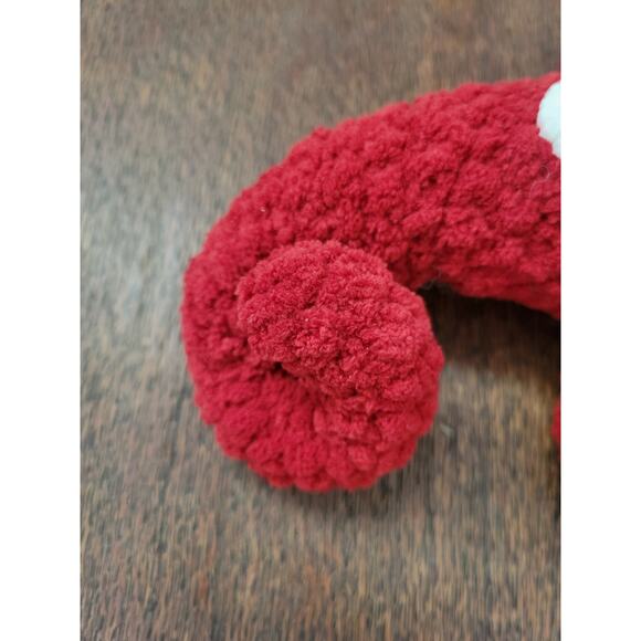 Red Crochet Dragon Stuffed Animal White Orange Chenille Yarn Soft - Picture 5 of 5